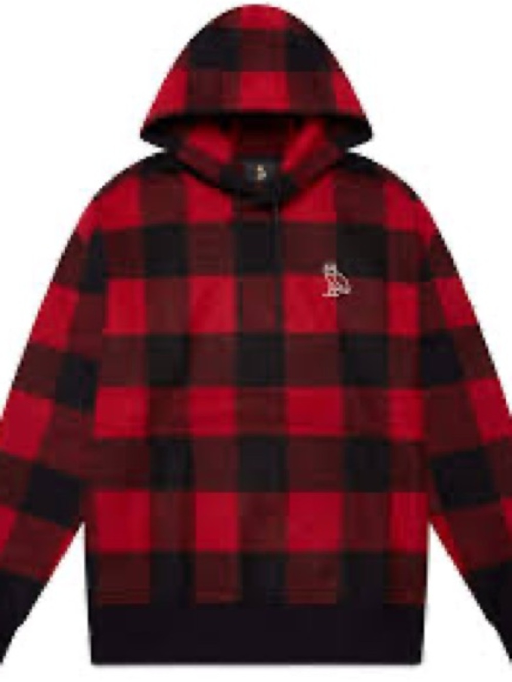 OVO Red and Black Buffalo Plaid Wool Blend Hooded Sweatshirt